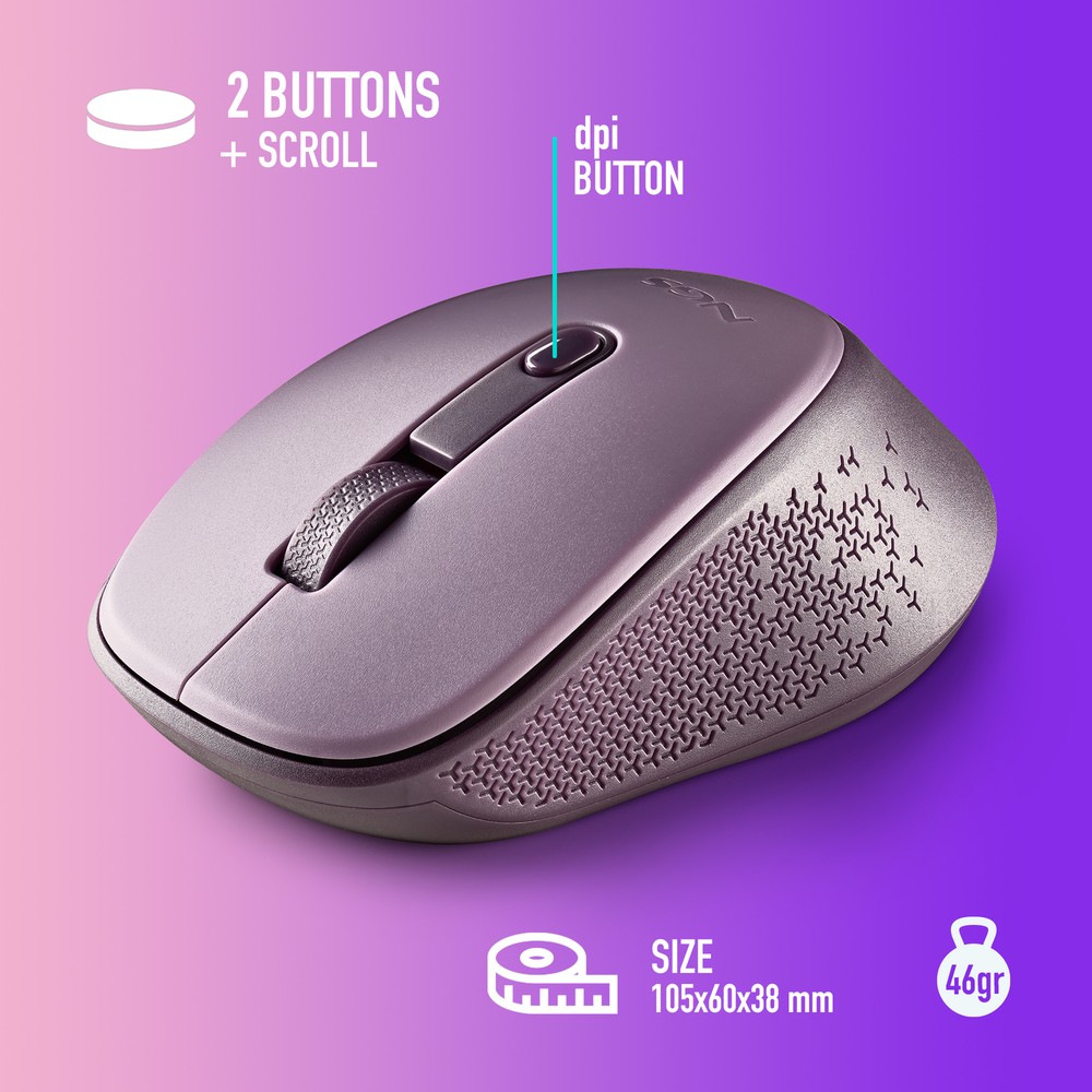 NGS Dew, 2.4Ghz Wireless Silent Mouse, Lilac