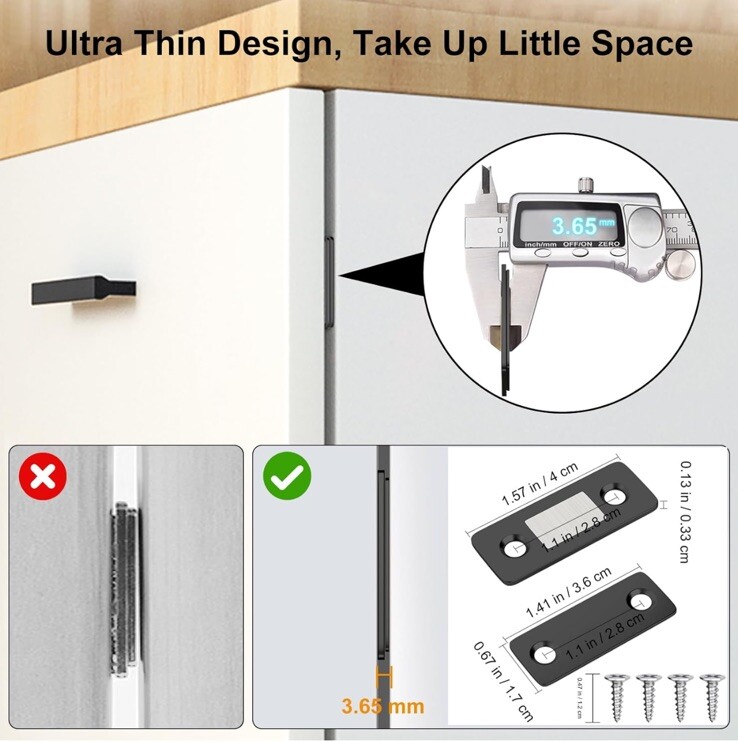 2-Pack Ultra Thin Magnetic Cabinet Catch for Kitchen Closet Doors & Drawers