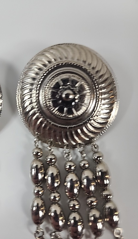 Concho Post Earrings w/Articulating Silver Feathers, 3” Long