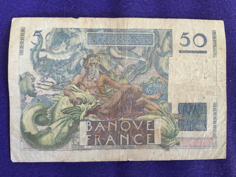 FRANCE 1950 LE VERRIER 50 FRANC NOTE