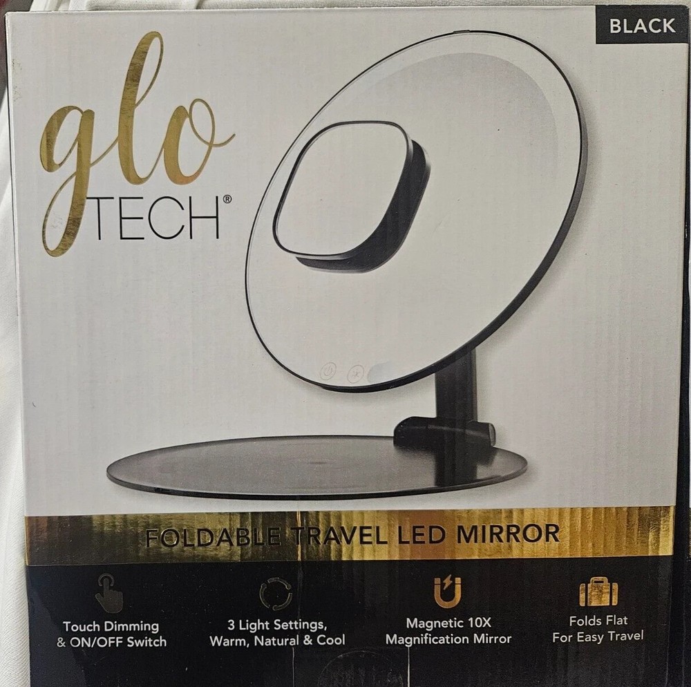 Glo Tech Foldable 8" Travel LED Mirror Black - Open Box