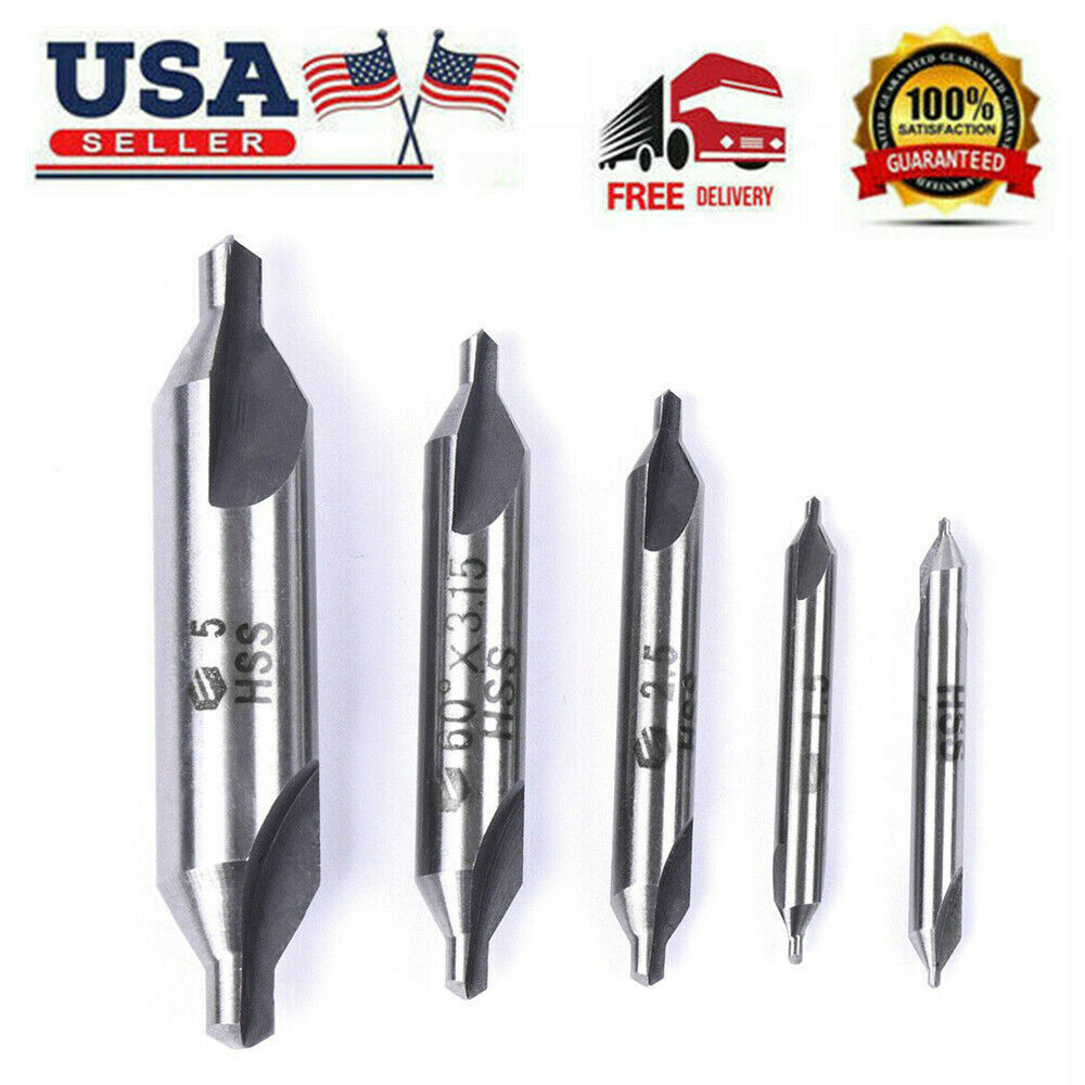 5pcs 1mm-5mm Center Drill Countersink Set 60° Angle Bits HSS Lathe Mill Press