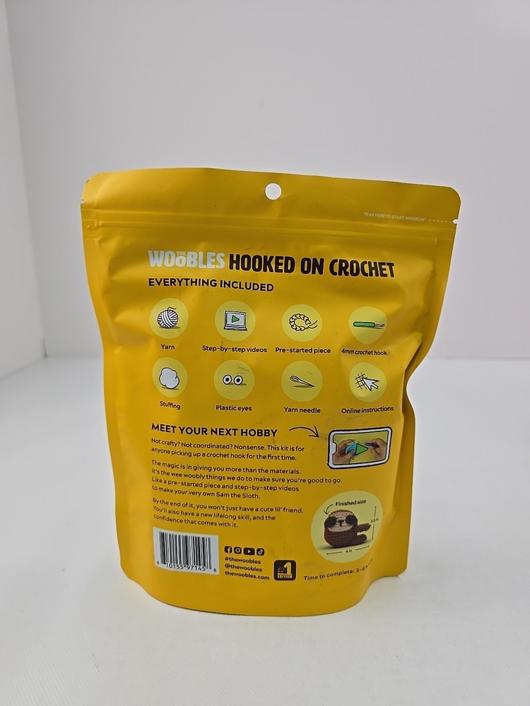 Woobles Crochet Kit, Sam the Sloth, for beginners, unopened