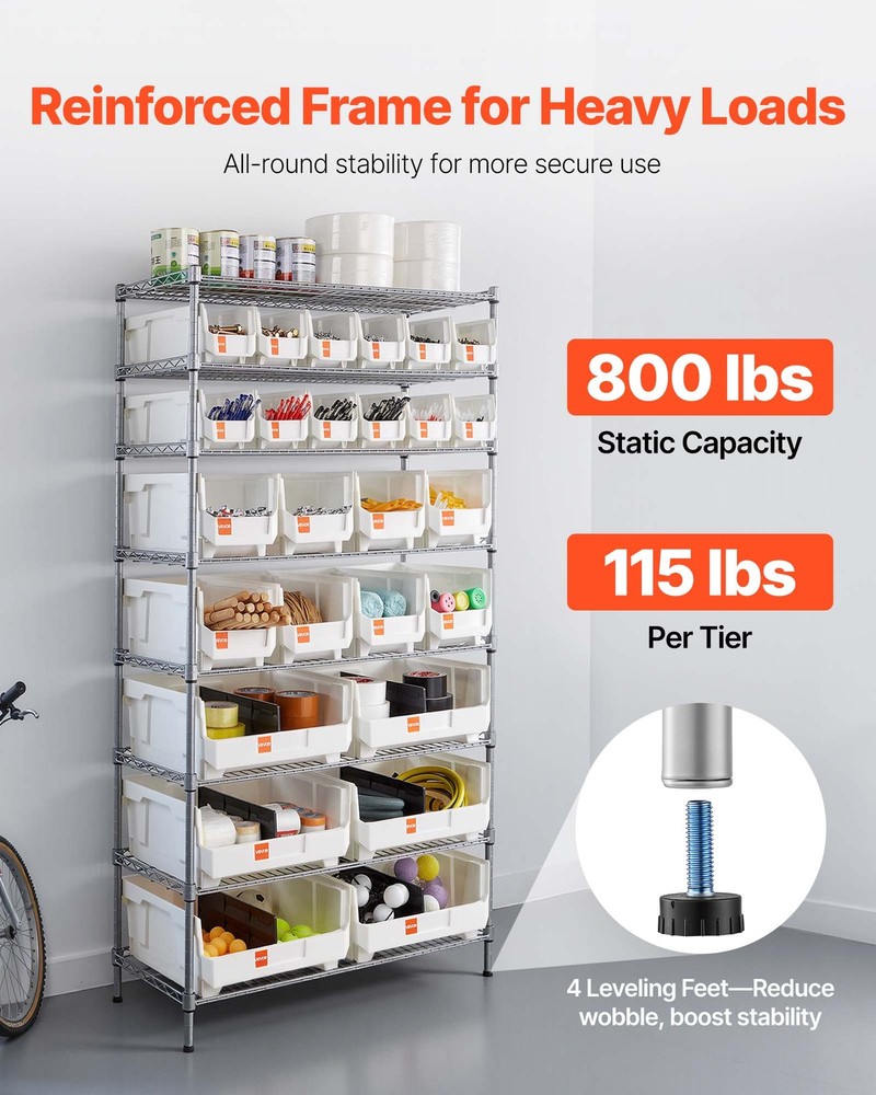 VEVOR Rolling Bin Storage Rack 8-Tier Bin Rack Storage System with 26 Bins