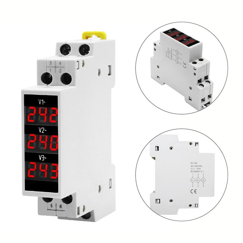 BV3R AC 50 500V Three Phase Digital Voltmeter For Din Rail Electrical Use