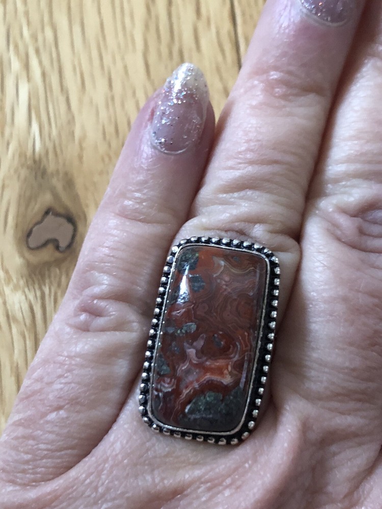 Red Lake Superior Agate Rectangular Cushion Ring Size 7 Artisan Southwest