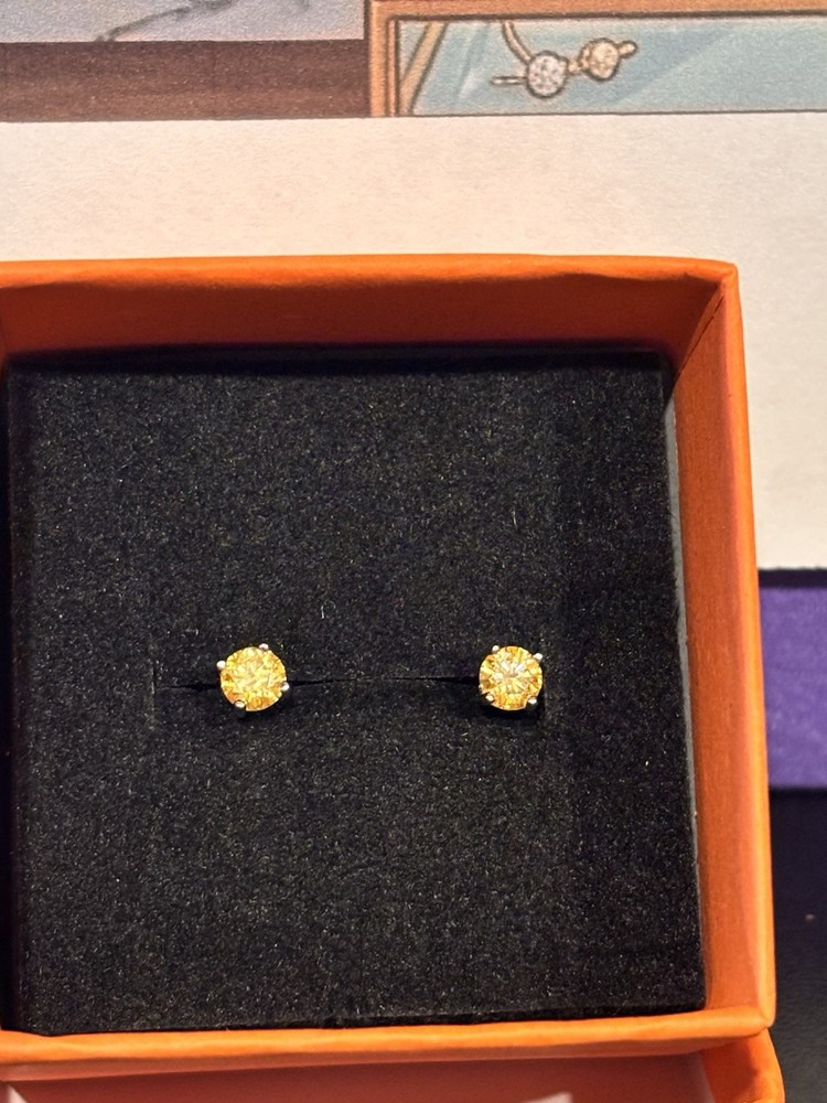 Canary Yellow Moissanite Pushback Stud Earrings 925 Silver 3mm.