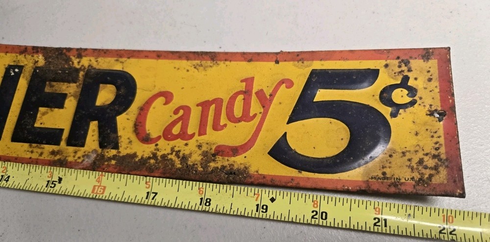 CHICKEN DINNER CANDY 5 c Original Old Embossed Tin Ad Sign Made In USA