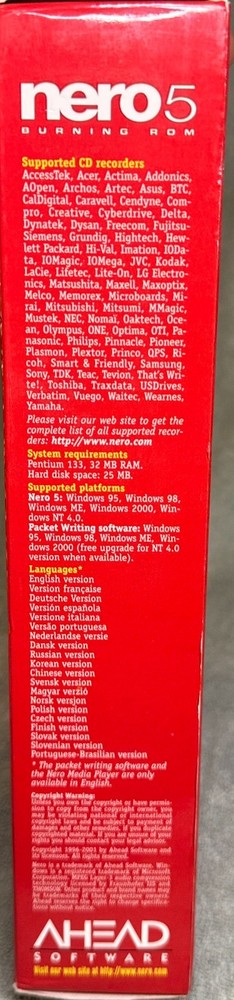 Nero 5 Burning ROM CD/DVD Burning Software Version 5.5 plus extra's Used