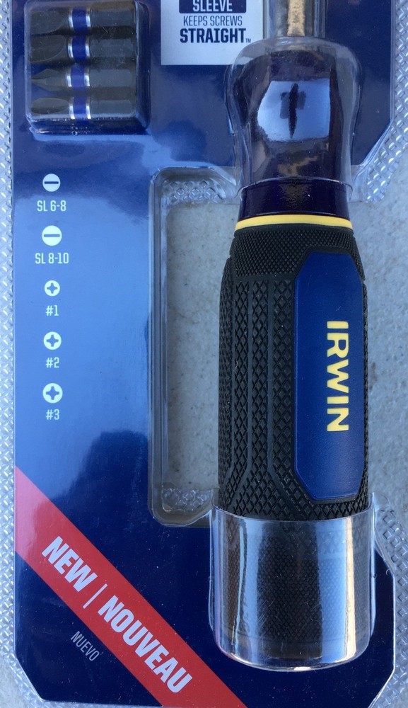 Irwin 5 pcs. Multi-Bit Screwdriver With 1/4” Interchangeable Bits Guide Sleeve