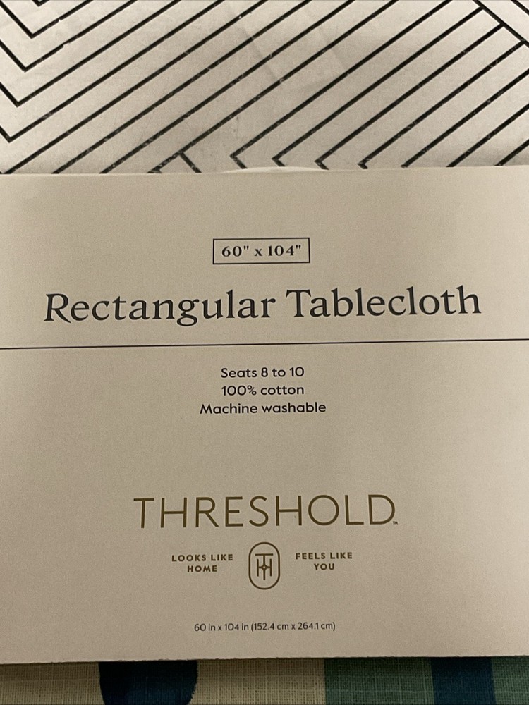 🥥 Threshold Rectangular Coastal Tablecloth Blue Striped 60” x 104”🆕