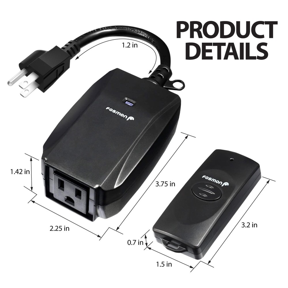Fosmon WavePoint Wireless Remote (1 Pack), 1 Grounded Outlet + 1