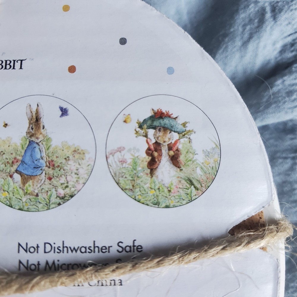NewPeter Rabbit Coaster 4pc Set Easter Bunny Ceramic & Cork Beatrix Potter