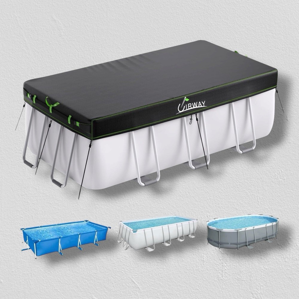 Rectangular Pool Cover with Reflective Strips for Above Ground Pool, 12x18 FT