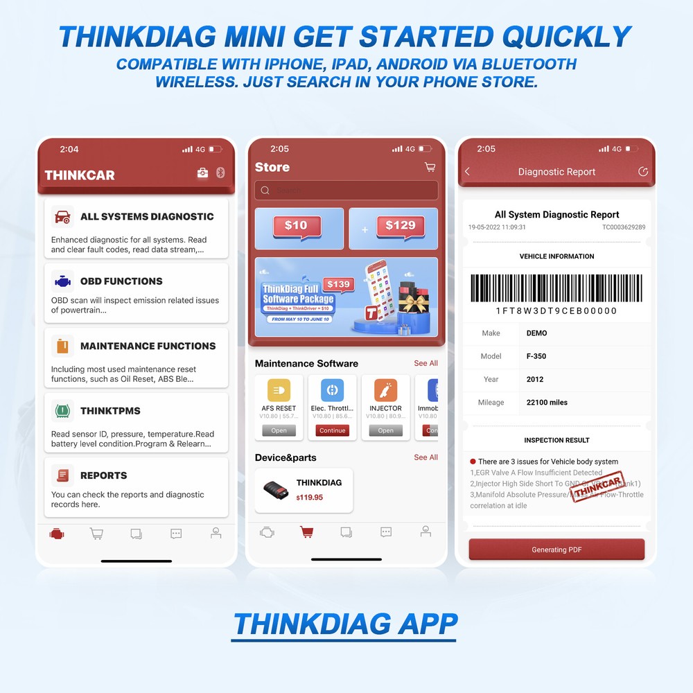 10PCS Thinkdiag Mini Car OBD2 Scanner Auto Diagnostic Tool Fault Code Reader