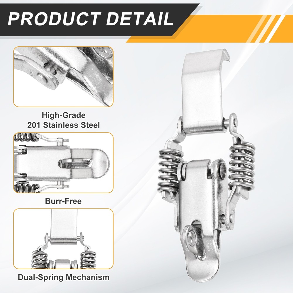 Spring Loaded Toggle Latch with Lock Hole Long Hook, (S,Silver) (2 Pcs)
