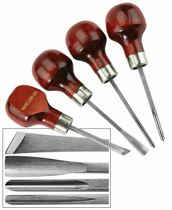 Enlow Carving Faces Workbook & 4pc Woodcarving Tool Set Customized for Ramelson