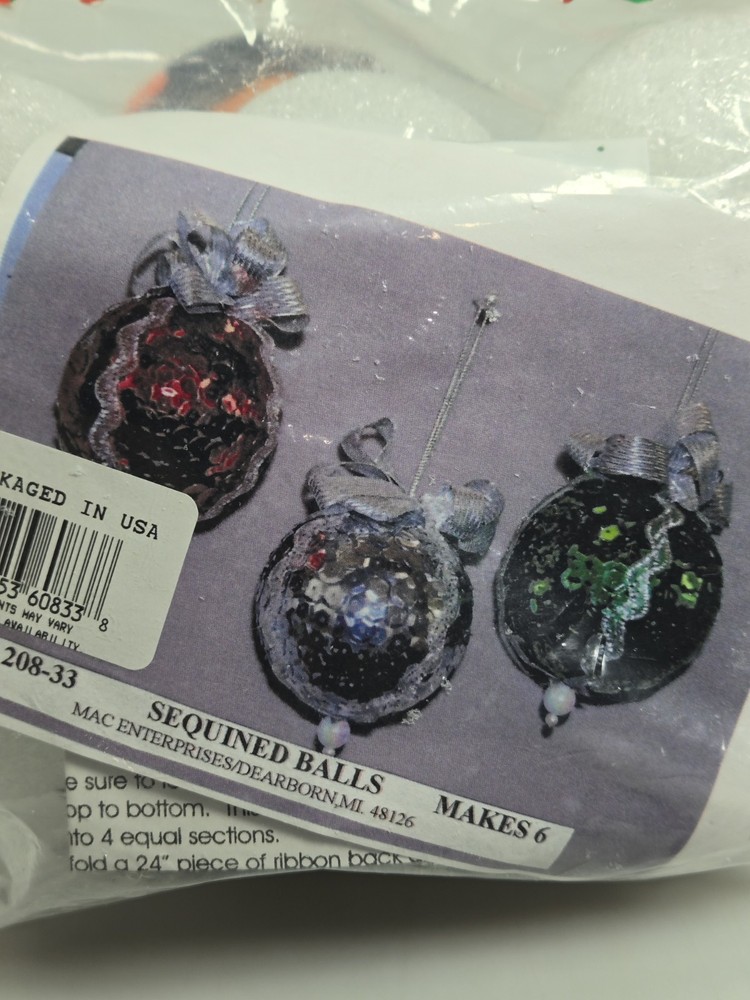 Mac Enterprises Sequined Balls Kit Makes 6 Solid Red Silver Green Ornament