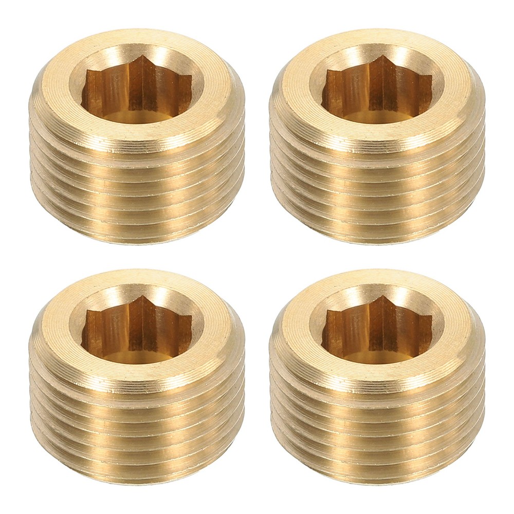 4Pcs Brass Pipe Plug Fitting 3/8" BSP Male Internal Hex Thread Socket Pipe Plug