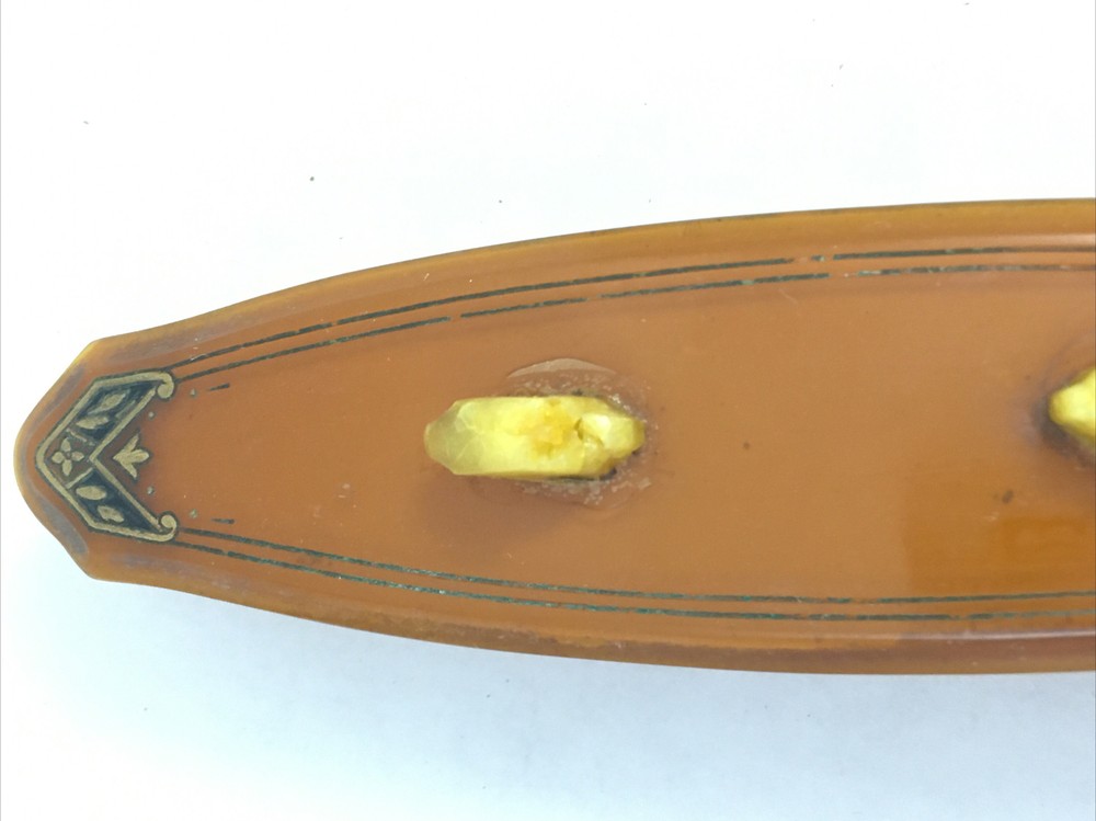 Bakelite Cosmetic Nail Buffer Dark Yellow *Broken Handle* Vintage