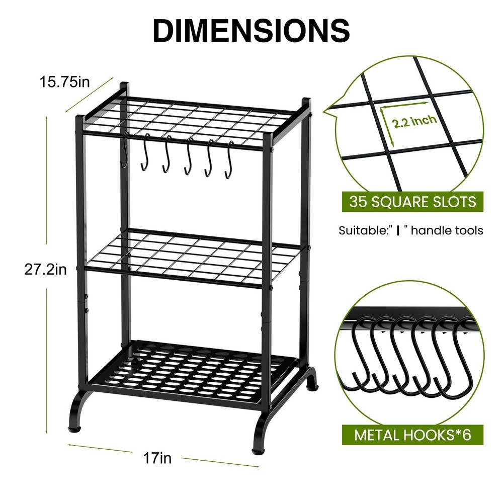 RANXFLOAT Garden Tool Organizer with Storage Hooks, Yard 17 Inch, A Style