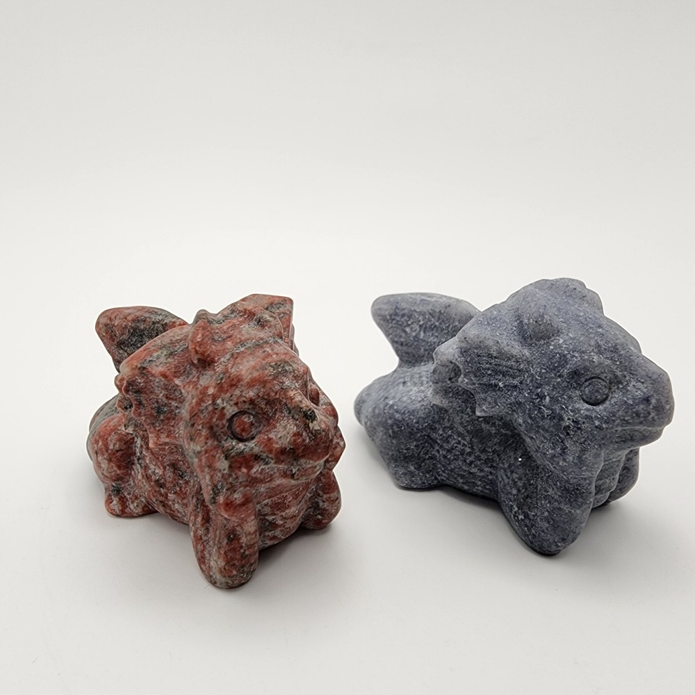 2 Small Natural Stone Carved Dragons