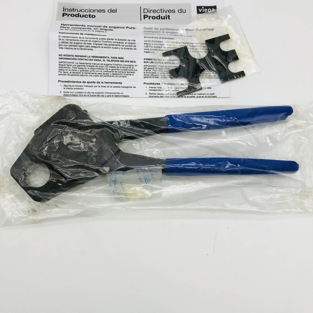 PureFlow 41744 Crimp Hand Tool 3/4in Pex Zero Lead Compact Angled Blue Version D