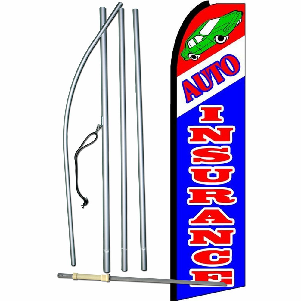 Auto Insurance Flag Flutter Feather Banner Swooper Extra Wide Bundle COMLETE Kit