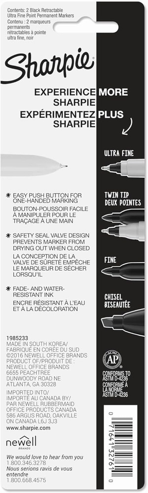 Retractable Permanent Markers, Ultra Fine Point, Black, 2 Count