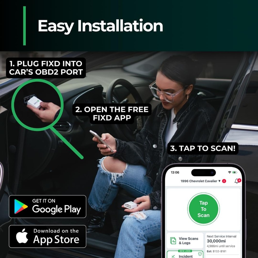 FIXD Bluetooth OBD2 Scanner for iPhone & Android - Diagnostic 1 Pack, White