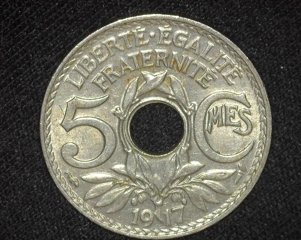 FRANCE 1917 FIVE CENTIMES KM865a ABOUT UNCIRCULATED ~B74