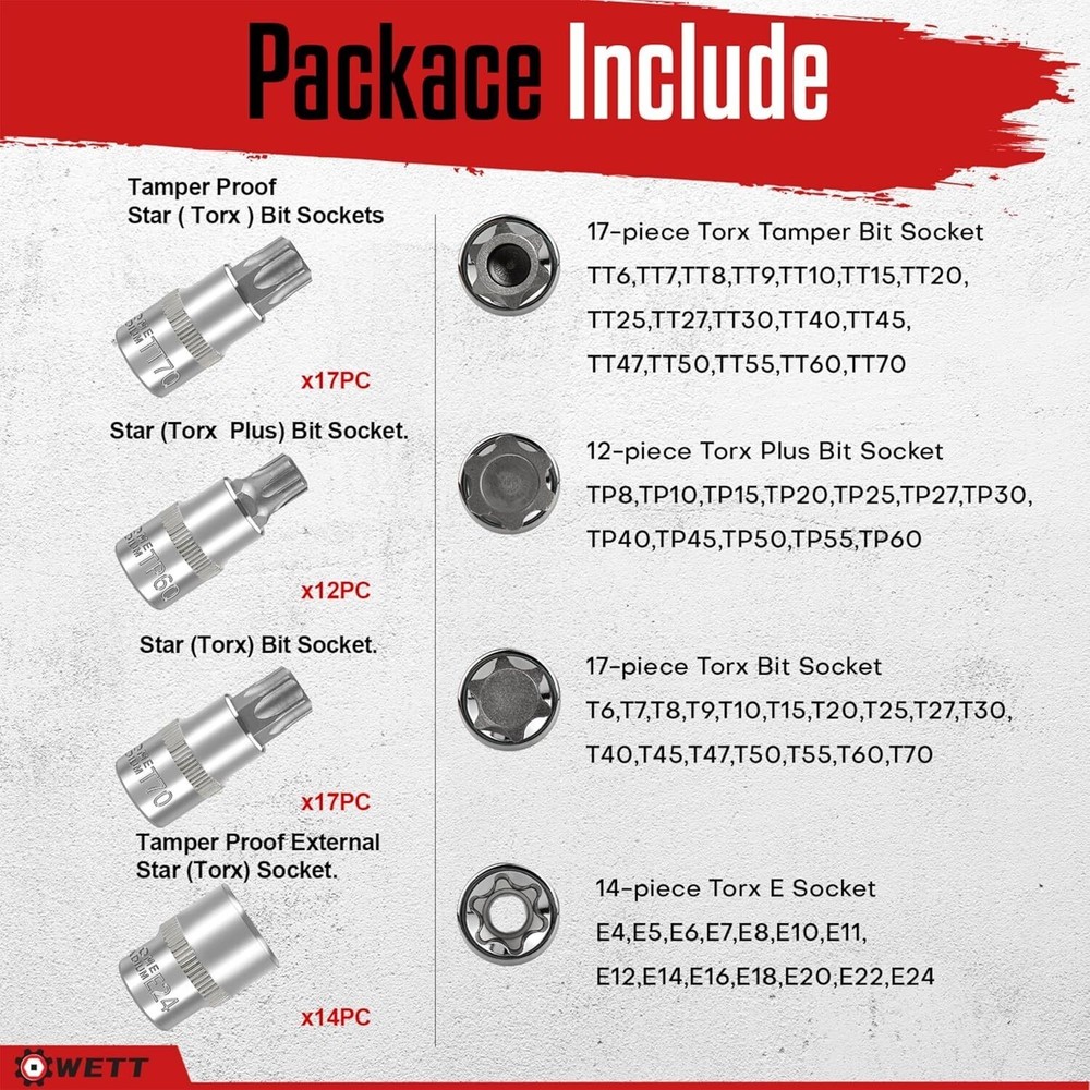 Master Torx Bit Socket and External Torx Socket Set 60-Piece Drive E-Torx Socket