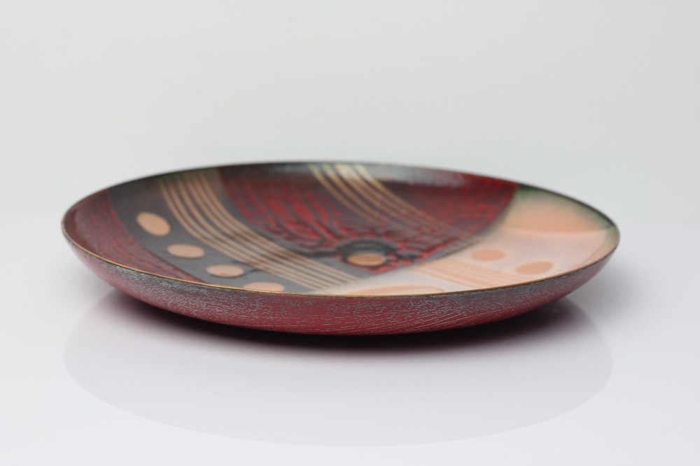 Edward Winter Abstract Enamel Dish 1930's Multicolor on Copper