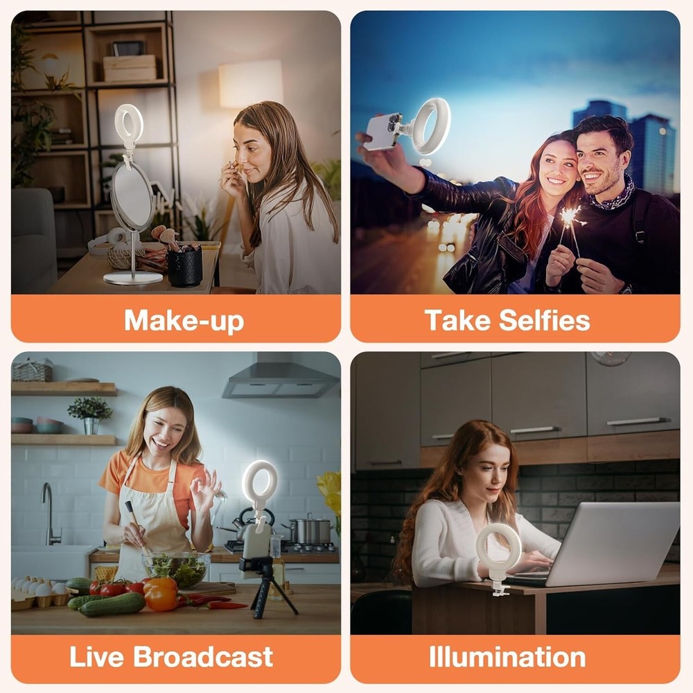 Video Conference Lighting Kit 600mAh Rechargeable, 4.5'' Computer Ring Light