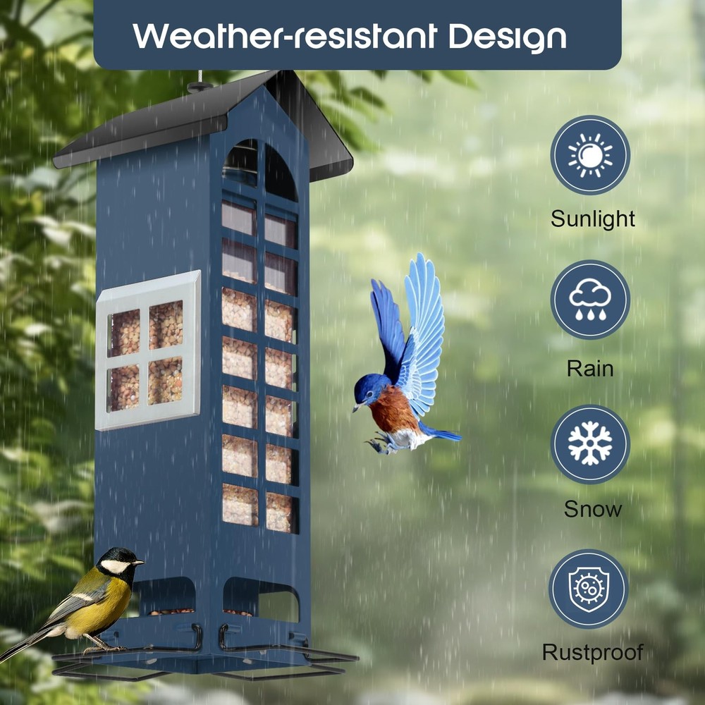 Squirrel Proof Bird Feeder,Gravity Protection Outdoors Hanging Metal blue