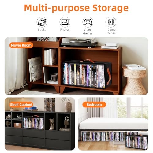 4 Pack DVD Storage Box, Stackable Oxford Fabric DVD Cases Holder with Front
