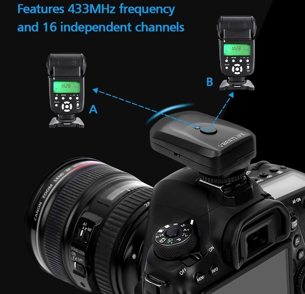 433MHZ 16 Channel Wireless Flash Trigger Set With 1 Transmitter 2 Receivers
