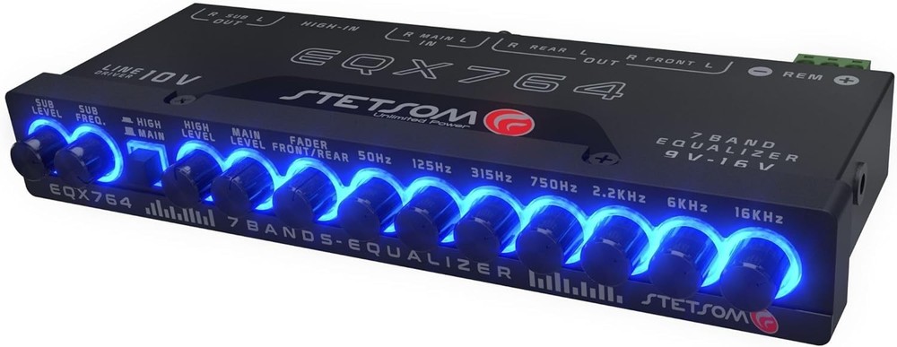 7 Band Equalizer, Pre-Amp Car Audio Graphic Equalizer with 4 Inputs RCA & Hig...