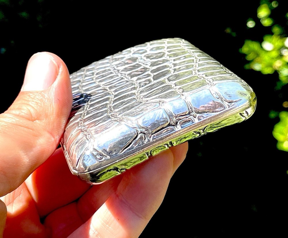 Solid Sterling Silver Hallmarked RARE Crocodile Design Cigarette Card Case