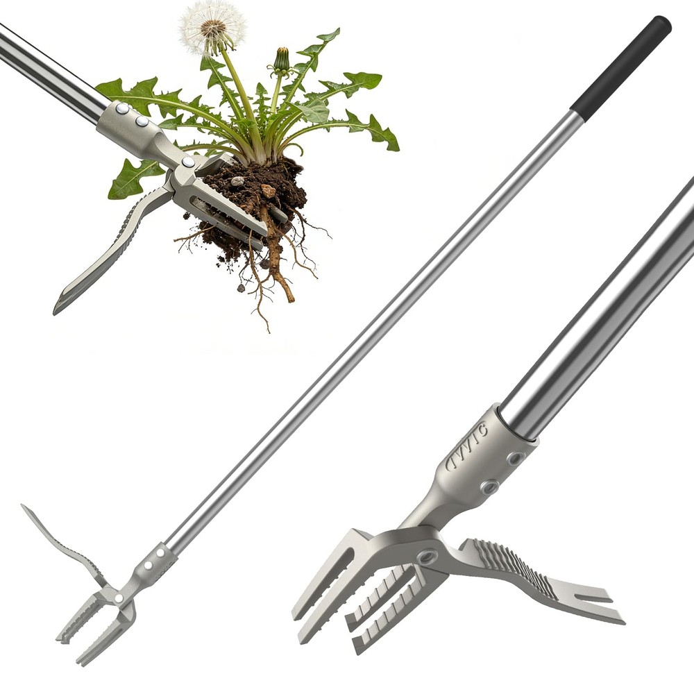 Manual Weed Puller Tool, 47" One-Piece No Assembly Stainless Steel Weeder wit...