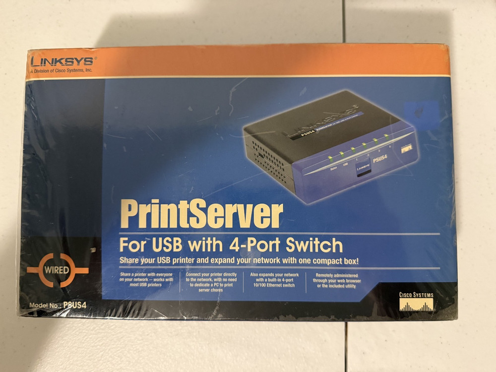 Cisco Linksys PSUS4 USB PrintServer w/ 4-Port 10/100 Switch