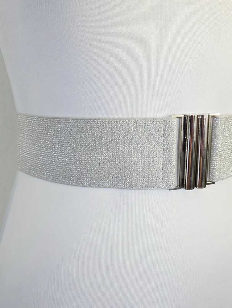 Silver Elastic Belt with Buckle