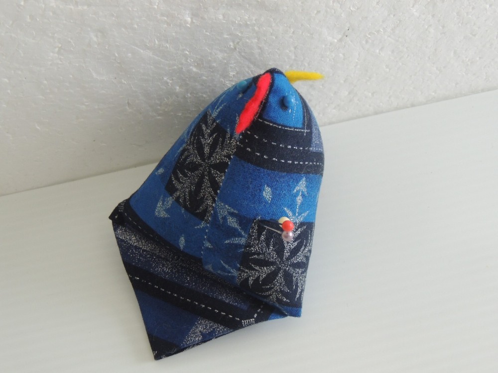 Chicken Pin Cushion BLUE Triangular Shape Quilted 5" FREE SHIP!