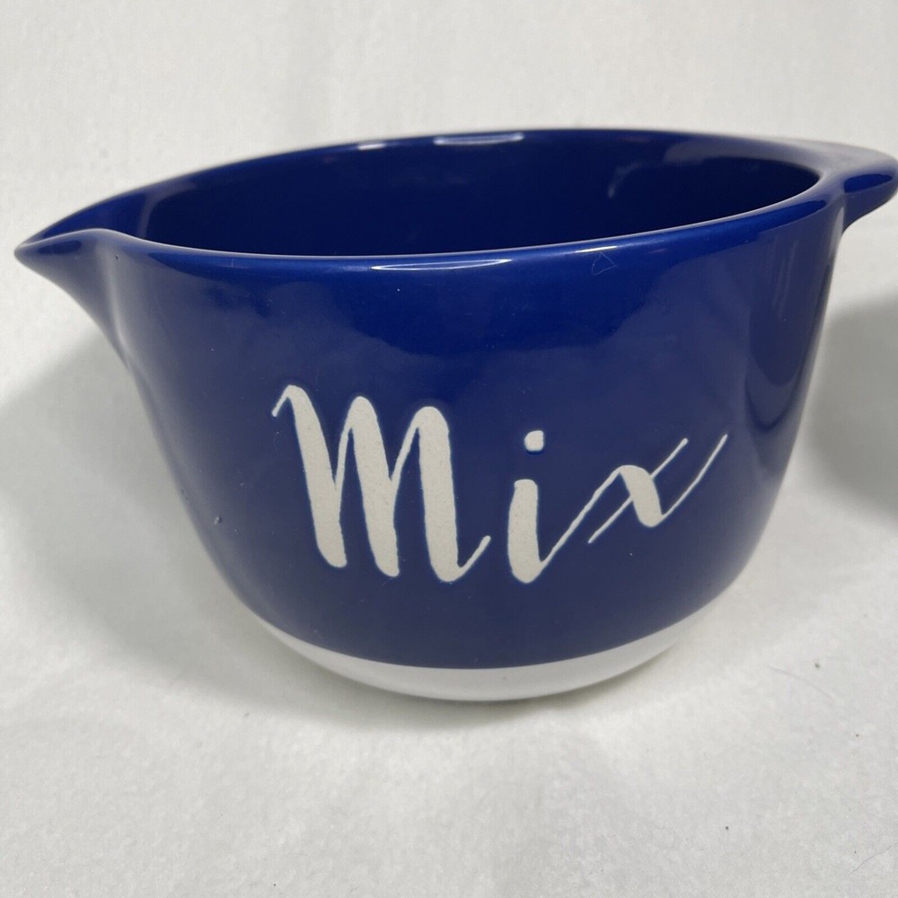 Symphony Stoneware Nesting Mixing Bowls Pottery Set 2 Blue/ White, Tan/ White