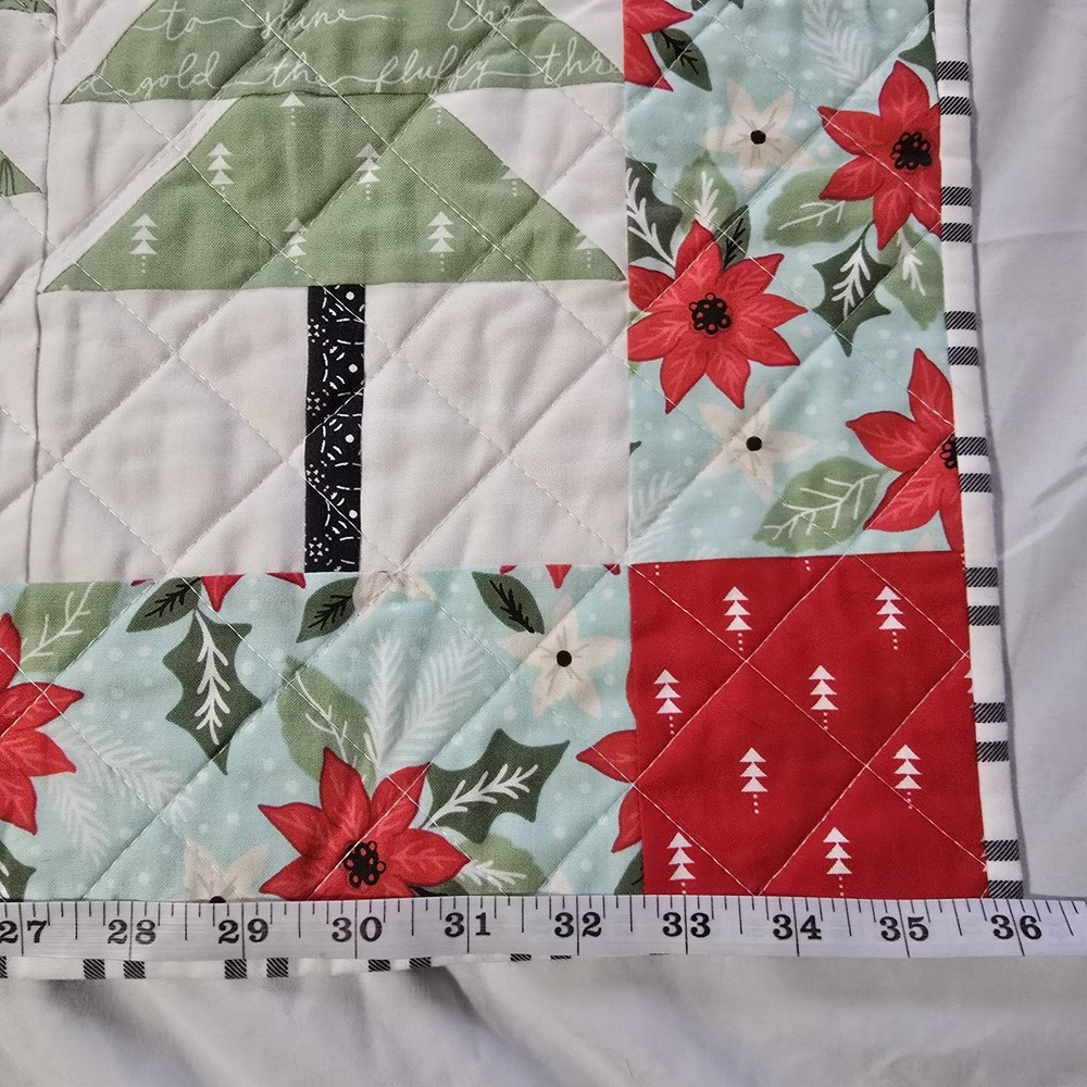 Handmade Christmas Tree Patchwork Table Runner Quilted Approximately 36” X 18”