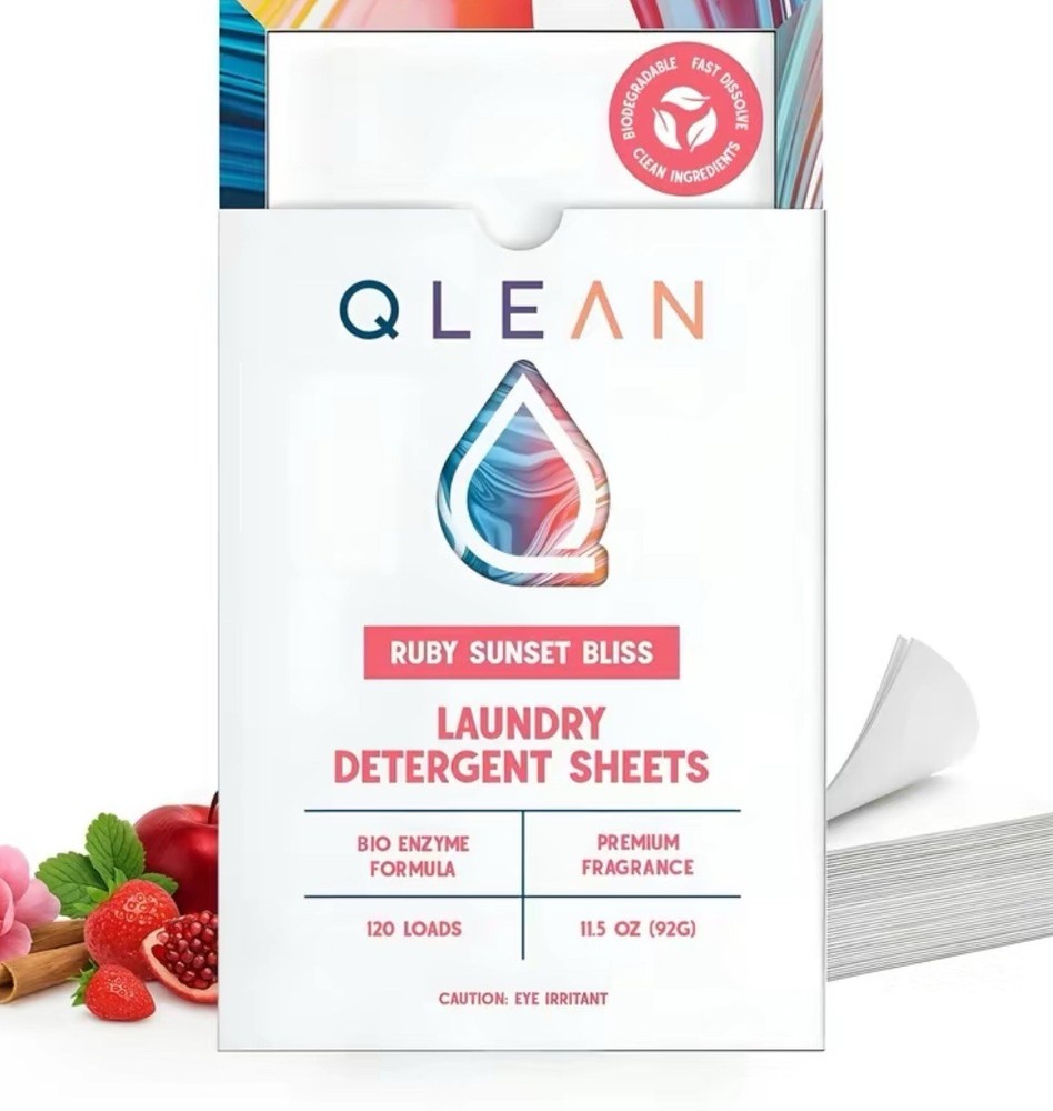 Qlean Laundry Detergent Sheets - Plastic-FreePackaging, Travel-Friendly 40 LOADS