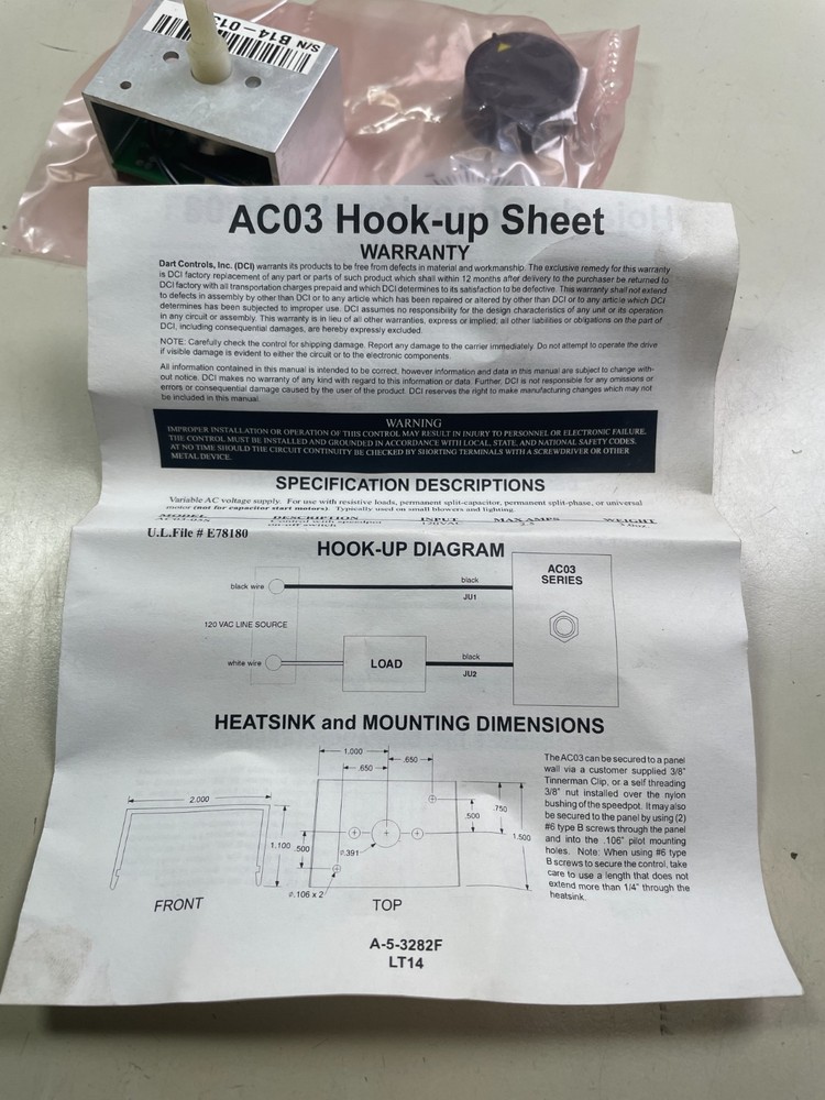 DART CONTROLS AC03-05S Adjustable Speed AC Motor Control