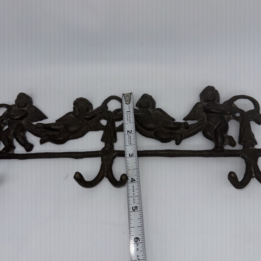 Cast Iron Cherub Wall Mount Coat:key Hook Rack , 6 Hooks, Magnificent!