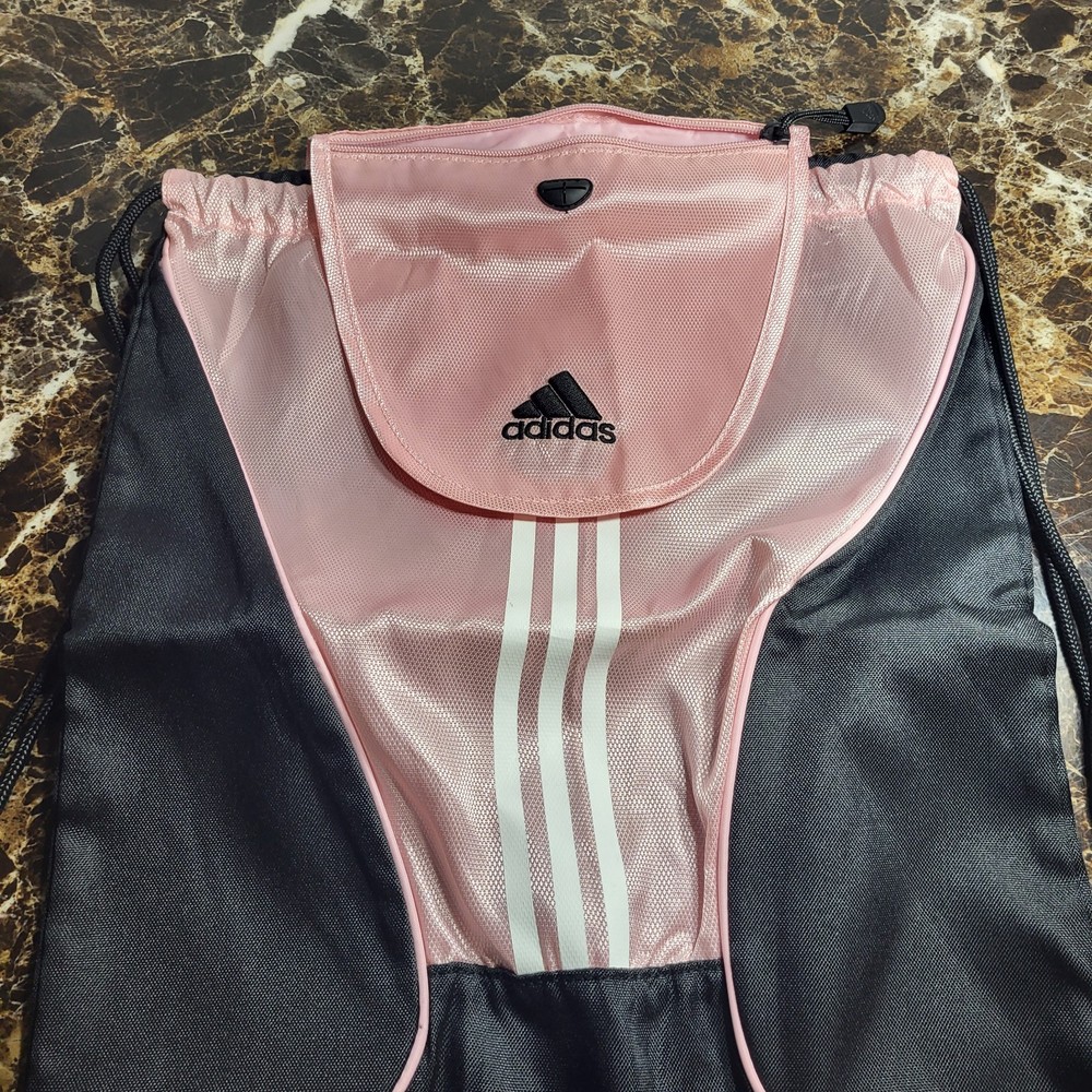 adidas Pink Black White Drawstring Gym Bag Polyester Drawstring Closure