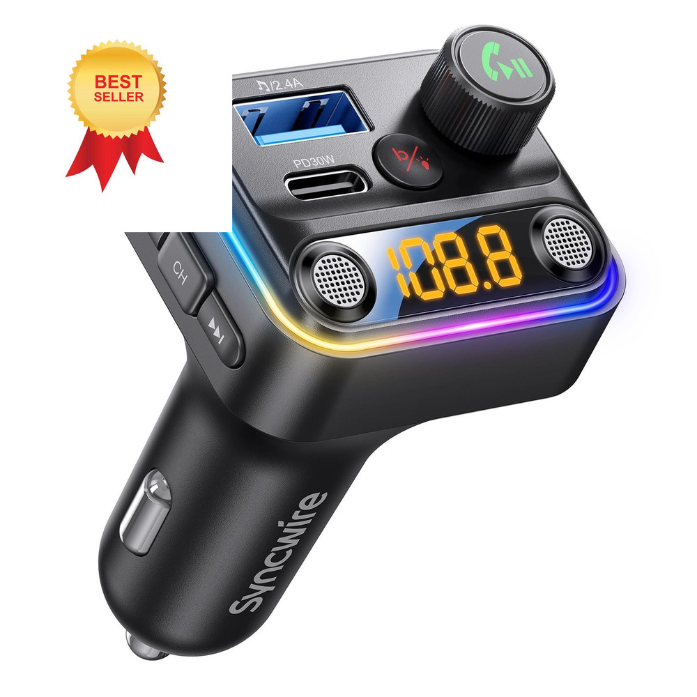 Syncwire Bluetooth 5.4 FM Transmitter Car Adapter 42W [Light Small, Black